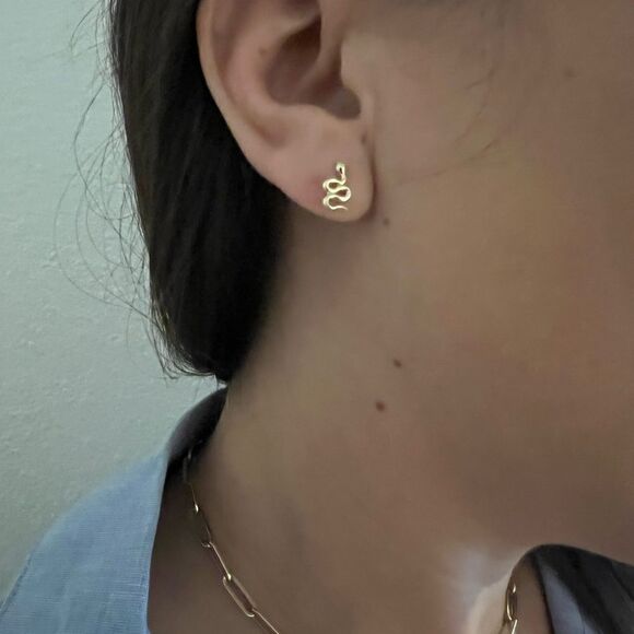 Gold Snake Stud Earrings - Picture 6 of 7